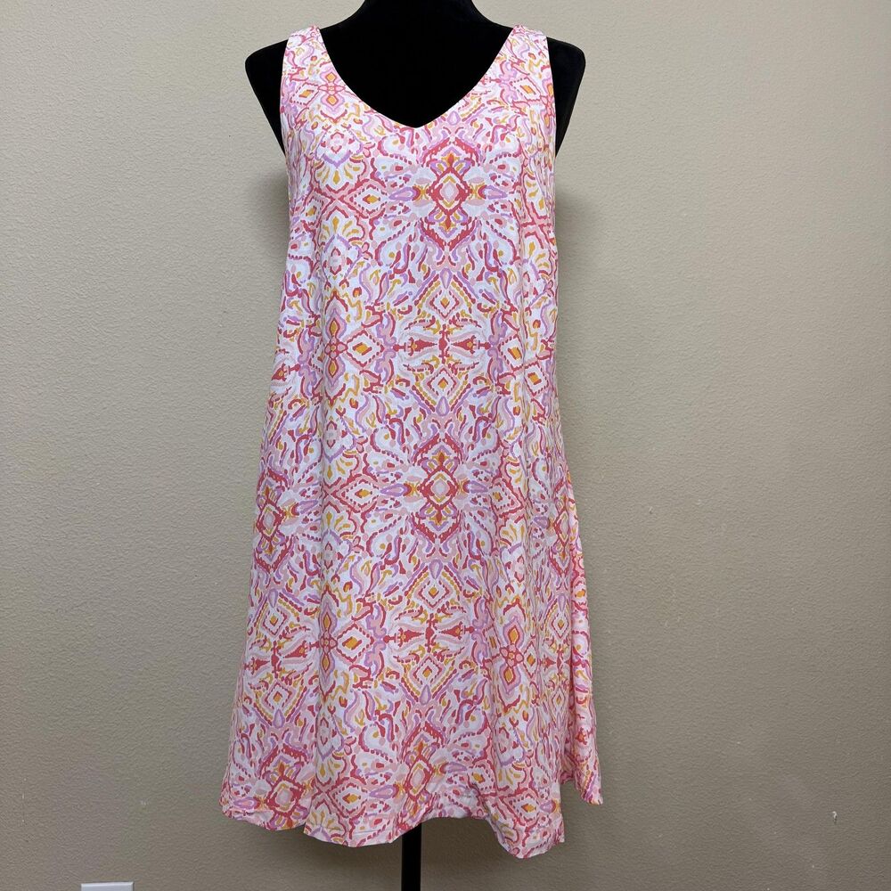 LOFT Dress Womens Medium Ikat Print Crossback Sleeveless Lined Summer Casual